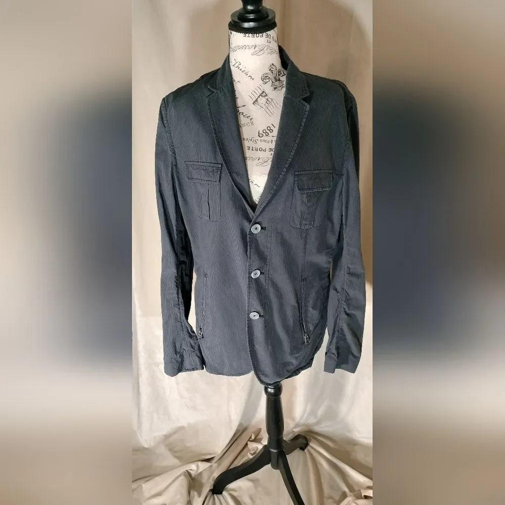 Sons of Intrigue Gray/Blue/Black Striped Military Utility Blazer Jacket.…